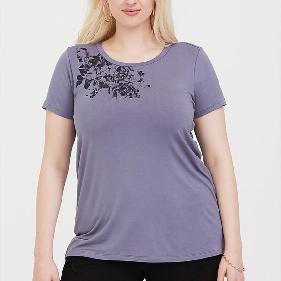 💜TORRID SUPER SOFT BLUE FLORAL TEE - Picture 1 of 5